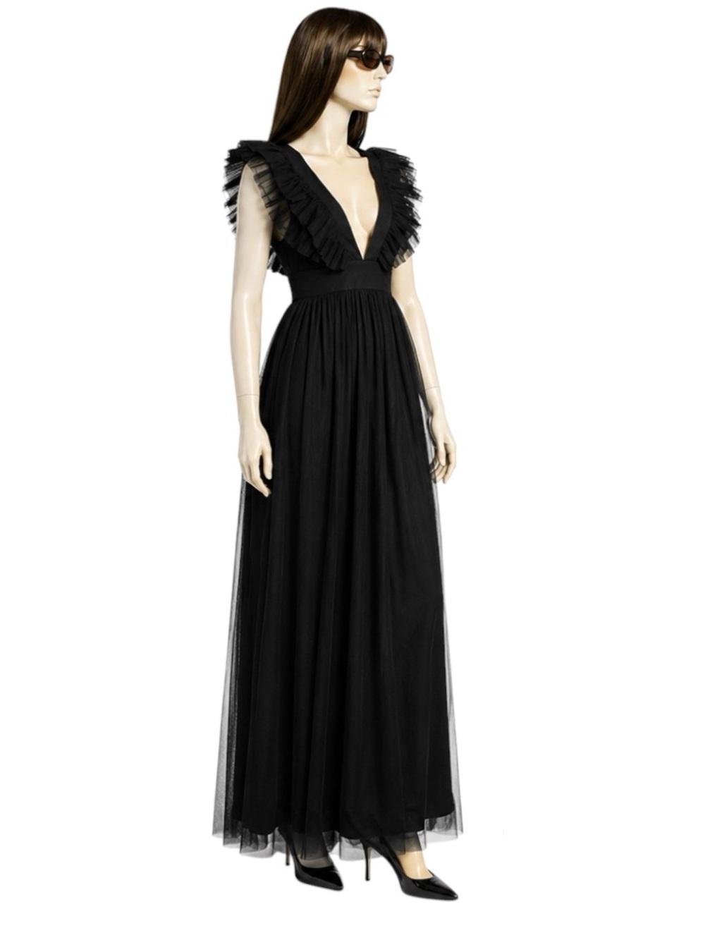 Black Mesh Ruffled Backless Maxi Size M Dress Sexy-Goth Dark Fairy Ethereal NWT - Picture 2 of 6